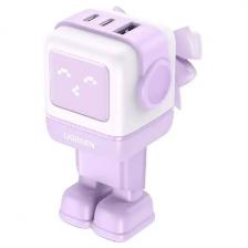 Сетевое зарядное устройство Ugreen CD361 Nexode RG 65W USB-A+2хUSB-C, Robot GaN Tech Fast Charger EU, в виде робота, сиреневый (35291) Сетевое зарядное устройство Ugreen CD361 Nexode RG 65W USB-A+2хUSB-C, Robot GaN Tech Fast Charger EU, в виде робота, сиреневый (35291)