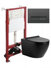 Комплект Agger ATI03144+APB244 Унитаз подвесной безободковый, с микролифтом, матовый черный + Система инсталляции + Кнопка смыва матовая черная Комплект Agger ATI03144+APB244 Унитаз подвесной безободковый, с микролифтом, матовый черный + Система инсталляции + Кнопка смыва матовая черная