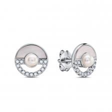 Серебряные серьги с жемчугом и перламутром с фианитами и родированием Серебряные серьги с жемчугом и перламутром с фианитами и родированием