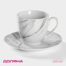Чайная пара Доляна «Мрамор», 2 предмета: чашка 200 мл, блюдце d=14.5 см, керамика, серая Чайная пара Доляна «Мрамор», 2 предмета: чашка 200 мл, блюдце d=14.5 см, керамика, серая