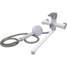 Смеситель позволяет регулировать поток воды и получать воду требуемой температуры при смешивании горячей и холодной воды, изготовлен из цинкового сплава. Смеситель однорычажный, в комплекте с лейкой и шлангом. Настенное крепление, картридж 35 мм. Длина излива:35см. Высота излива: 22,5см. Цвет: белый. Страна производства: Китай. Смеситель позволяет регулировать поток воды и получать воду требуемой температуры при смешивании горячей и холодной воды, изготовлен из цинкового сплава. Смеситель однорычажный, в комплекте с лейкой и шлангом. Настенное крепление, картридж 35 мм. Длина излива:35см. Высота излива: 22,5см. Цвет: белый. Страна производства: Китай.