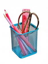 Стакан для пишущих принадлежностей квадратный сетка металл бирюзовый Стакан для пишущих принадлежностей квадратный сетка металл бирюзовый