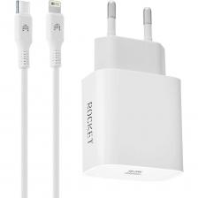 Сетевое зарядное устройство ROCKET 20W, USB-C и кабель Type C,Lightning Space Combo RWCC504WH20CL-C Сетевое зарядное устройство ROCKET 20W, USB-C и кабель Type C,Lightning Space Combo RWCC504WH20CL-C