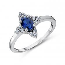 Серебряное кольцо с сапфиром и фианитами с родированием Серебряное кольцо с сапфиром и фианитами с родированием