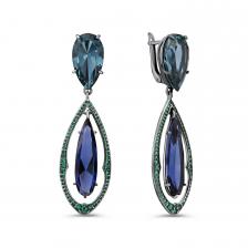 Серебряные серьги с танзанитами, турмалинами и фианитами Серебряные серьги с танзанитами, турмалинами и фианитами
