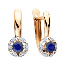 Золотые серьги с сапфирами и бриллиантами с родированием Золотые серьги с сапфирами и бриллиантами с родированием