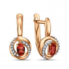 Золотые серьги с гранатом и фианитами Золотые серьги с гранатом и фианитами