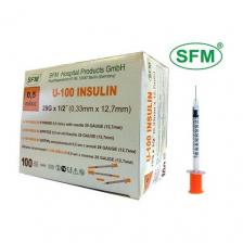 Шприц инсулиновый SFM U-100 трехкомпонентный, 12.7 мм x 0.33 мм, размер: 29G, 0.5 мл, 100 шт. Шприц инсулиновый SFM U-100 трехкомпонентный, 12.7 мм x 0.33 мм, размер: 29G, 0.5 мл, 100 шт.