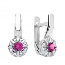 Золотые серьги с рубинами и бриллиантами с родированием Золотые серьги с рубинами и бриллиантами с родированием