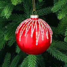 Игрушка ёлочная Yancheng Shiny шар стеклянный красный с узором из блёсток 8 см Игрушка ёлочная Yancheng Shiny шар стеклянный красный с узором из блёсток 8 см
