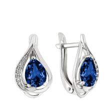 Серебряные серьги с сапфирами и фианитами с родированием Серебряные серьги с сапфирами и фианитами с родированием