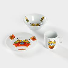 Набор посуды детский Добрушский завод «Пчёлы», 3 предмета: кружка 200 мл, салатник 350 мл, тарелка d=16.5 см, белый, рисунок МИКС Набор посуды детский Добрушский завод «Пчёлы», 3 предмета: кружка 200 мл, салатник 350 мл, тарелка d=16.5 см, белый, рисунок МИКС