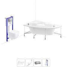 Комплексное предложение для обустройства ванной комнаты по специальной цене. Каждый элемент набора продуман и отвечает лучшим сантехническим решениям для ежедневного комфорта, максимальной гигиены и гарантирует надежный и безопасный монтаж. ВАННА ИЗ ЛИТЬЕВОГО АКРИЛА ОТ LAVINIA BOHO Акриловая ванна Bell Pro производится в размерах от 140*95 до 170*110 см с лево- и правосторонним разворотом, отлично подходит как для небольших помещений, так и для просторных ванных комнат. Угловое расположение чаши позволяет эффективно использовать доступное пространство: одновременно иметь увеличенную длину купели для комфортного купания и оптимальный объем для принятия душа. Отлитый подголовник и сиденье создают дополнительный комфорт для полной релаксации. Широкие площадки на бортиках — идеальное место для размещения косметики и предметов гигиены. Усиленный армированный корпус отлично сохраняет форму и не деформируется при нагрузках и наполнении чаши горячей водой. ПРОЧНЫЙ КАРКАС ИЗ СТАЛИ Ванна монтируется на усиленный стальной каркас и стабилизируется креплениями к стене. Конструкция надежно фиксирует чашу и равномерно распределяет динамическую нагрузку до 500 кг. Регулировка опор по высоте нивелирует перепады уровня пола на различных поверхностях. СИФОН С ПОВЫШЕННОЙ ФУНКЦИОНАЛЬНОСТЬЮ Автоматический слив-перелив Useful Extras от Wellsee с донным клапаном click-clack и съемной накладкой на перелив изготовлен из полипропилена повышенной прочности. Накладка на перелив и крышка донного клапана выполнены из латуни. Функция верхней очистки позволяет с легкостью устранять возможные засоры, а плоский гидрозатвор служит барьером для неприятных канализационных газов и занимает минимум места под ванной. ПОДГОЛОВНИК НА САМОКЛЕЯЩЕЙСЯ ЛЕНТЕ Подголовник на ванну от Wellsee из вспененного полиуретана с гелевой структурой гипоаллергенен и безопасен для здоровья человека. Благодаря волнообразной форме и высокой эластичности подушка мгновенно адаптируется к изгибам тела, равномерно распределяет нагрузку в шейно-воротниковой зоне. Поверхность изделия не впитывает влагу и запахи, что гарантирует высокий уровень гигиены и износостойкость при продолжительном контакте с водой. ПОДВЕСНОЙ УНИТАЗ LAVINIA BOHO СО 100% ОТКРЫТЫМ КРАЕМ Унитаз Lavinia Boho One в минималистичном дизайне — бестселлер поколения безободковой керамики из санфарфора. Гладкая беспористая поверхность обладает повышенной прочностью и износостойкостью, не скапливает грязь и сокращает рост бактерий. Чаша Rimless со скрытым креплением качественно омывается с первого смыва без брызг и обеспечивает 100% гигиеничность и простоту в уходе за изделием. При мощном каскадном смыве выделения сразу попадают в воду и блокируются жидкостью, минимизируя распространение неприятных запахов. БЫСТРОСЪЕМНОЕ СИДЕНЬЕ С КРЫШКОЙ Эргономичная форма сиденья позволяет с удобством расположиться людям разного возраста и комплекции. Благодаря встроенным в петли демпферам сиденье с крышкой опускаются мягко и бесшумно. Установить или снять сиденье можно всего за несколько секунд одним нажатием. Конструкция выдерживает нагрузку до 400 кг и имеет более 100.000 циклов открывания/закрывания. Сиденье из дюропласта гипоаллергенно и полностью безопасно при контакте с кожей человека. УНИВЕРСАЛЬНАЯ ИНСТАЛЛЯЦИЯ С БЕСШОВНЫМ БАЧКОМ Инсталляционная система Lavinia Boho Relfix с универсальным креплением позволяет производить не только стандартный «прямой» монтаж рамы к стене, но и осуществлять «поворотный» монтаж, вплоть до установки в угол помещения. Цельнолитой бачок системы изготовлен из долговечного полимерного материала HDPE и изолирован от конденсационной влаги. Все соединительные элементы бачка для подключения инсталляции к трубопроводу изготовлены из латуни. ДИСПЕНСЕР ДЛЯ ДЕЗОДОРАЦИИ Дозатор для дезинфицирующих средств устанавливается в бачок инсталляционной системы RelFix и поддерживает гигиену унитаза, аромат свежести в туалетной комнате. Благодаря точной подгонке резервуара под туалетные блоки при каждом смыве с водой поступает одинаковое количество дезинфицирующего средства, которое равномерно распределяется по чаше унитаза. УЛ Комплексное предложение для обустройства ванной комнаты по специальной цене. Каждый элемент набора продуман и отвечает лучшим сантехническим решениям для ежедневного комфорта, максимальной гигиены и гарантирует надежный и безопасный монтаж. ВАННА ИЗ ЛИТЬЕВОГО АКРИЛА ОТ LAVINIA BOHO Акриловая ванна Bell Pro производится в размерах от 140*95 до 170*110 см с лево- и правосторонним разворотом, отлично подходит как для небольших помещений, так и для просторных ванных комнат. Угловое расположение чаши позволяет эффективно использовать доступное пространство: одновременно иметь увеличенную длину купели для комфортного купания и оптимальный объем для принятия душа. Отлитый подголовник и сиденье создают дополнительный комфорт для полной релаксации. Широкие площадки на бортиках — идеальное место для размещения косметики и предметов гигиены. Усиленный армированный корпус отлично сохраняет форму и не деформируется при нагрузках и наполнении чаши горячей водой. ПРОЧНЫЙ КАРКАС ИЗ СТАЛИ Ванна монтируется на усиленный стальной каркас и стабилизируется креплениями к стене. Конструкция надежно фиксирует чашу и равномерно распределяет динамическую нагрузку до 500 кг. Регулировка опор по высоте нивелирует перепады уровня пола на различных поверхностях. СИФОН С ПОВЫШЕННОЙ ФУНКЦИОНАЛЬНОСТЬЮ Автоматический слив-перелив Useful Extras от Wellsee с донным клапаном click-clack и съемной накладкой на перелив изготовлен из полипропилена повышенной прочности. Накладка на перелив и крышка донного клапана выполнены из латуни. Функция верхней очистки позволяет с легкостью устранять возможные засоры, а плоский гидрозатвор служит барьером для неприятных канализационных газов и занимает минимум места под ванной. ПОДГОЛОВНИК НА САМОКЛЕЯЩЕЙСЯ ЛЕНТЕ Подголовник на ванну от Wellsee из вспененного полиуретана с гелевой структурой гипоаллергенен и безопасен для здоровья человека. Благодаря волнообразной форме и высокой эластичности подушка мгновенно адаптируется к изгибам тела, равномерно распределяет нагрузку в шейно-воротниковой зоне. Поверхность изделия не впитывает влагу и запахи, что гарантирует высокий уровень гигиены и износостойкость при продолжительном контакте с водой. ПОДВЕСНОЙ УНИТАЗ LAVINIA BOHO СО 100% ОТКРЫТЫМ КРАЕМ Унитаз Lavinia Boho One в минималистичном дизайне — бестселлер поколения безободковой керамики из санфарфора. Гладкая беспористая поверхность обладает повышенной прочностью и износостойкостью, не скапливает грязь и сокращает рост бактерий. Чаша Rimless со скрытым креплением качественно омывается с первого смыва без брызг и обеспечивает 100% гигиеничность и простоту в уходе за изделием. При мощном каскадном смыве выделения сразу попадают в воду и блокируются жидкостью, минимизируя распространение неприятных запахов. БЫСТРОСЪЕМНОЕ СИДЕНЬЕ С КРЫШКОЙ Эргономичная форма сиденья позволяет с удобством расположиться людям разного возраста и комплекции. Благодаря встроенным в петли демпферам сиденье с крышкой опускаются мягко и бесшумно. Установить или снять сиденье можно всего за несколько секунд одним нажатием. Конструкция выдерживает нагрузку до 400 кг и имеет более 100.000 циклов открывания/закрывания. Сиденье из дюропласта гипоаллергенно и полностью безопасно при контакте с кожей человека. УНИВЕРСАЛЬНАЯ ИНСТАЛЛЯЦИЯ С БЕСШОВНЫМ БАЧКОМ Инсталляционная система Lavinia Boho Relfix с универсальным креплением позволяет производить не только стандартный «прямой» монтаж рамы к стене, но и осуществлять «поворотный» монтаж, вплоть до установки в угол помещения. Цельнолитой бачок системы изготовлен из долговечного полимерного материала HDPE и изолирован от конденсационной влаги. Все соединительные элементы бачка для подключения инсталляции к трубопроводу изготовлены из латуни. ДИСПЕНСЕР ДЛЯ ДЕЗОДОРАЦИИ Дозатор для дезинфицирующих средств устанавливается в бачок инсталляционной системы RelFix и поддерживает гигиену унитаза, аромат свежести в туалетной комнате. Благодаря точной подгонке резервуара под туалетные блоки при каждом смыве с водой поступает одинаковое количество дезинфицирующего средства, которое равномерно распределяется по чаше унитаза. УЛ