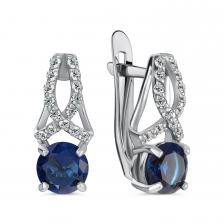 Серебряные серьги с сапфирами и фианитами с родированием Серебряные серьги с сапфирами и фианитами с родированием