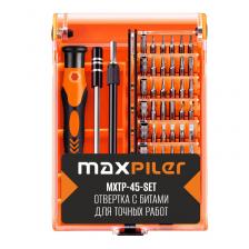 Отвертки с набором бит Набор бит и головок для точных работ с рукояткой Maxpiler MXTP-45-SET, 45 шт., 2 адаптера, кейс Отвертки с набором бит Набор бит и головок для точных работ с рукояткой Maxpiler MXTP-45-SET, 45 шт., 2 адаптера, кейс