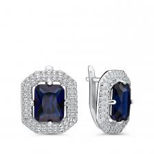 Серебряные серьги с сапфирами и фианитами Серебряные серьги с сапфирами и фианитами