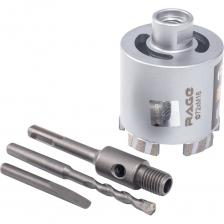 Коронка алмазная по бетону 72 мм с верхним пылеотводом Long-Life RAGEГлавное отличие новой линейки Long-Life - процесс горячего прессования, который проходят сегменты, что увеличивает ресурс оснастки на 45%.Данная коронка предназначена для работы с помощью перфоратора в безударном режиме в армированном бетоне, бетоне, кирпиче, силикатном кирпиче и камне. Центрирующее сверло помогает обеспечить точное позиционирование и сверлить без отклонений. Увеличенное количество сегментов (5шт.) способствует повышению скорости сверления и делает коронку более устойчивой к механическому разрушению, т.к. снижает возможность удара об армирующие элементы. Верхние отверстия в коронке предназначены для отведения пыли из зоны реза что предотвращает заклинивание коронки, а также способствует охлаждению сегментов и коронки. Коронка предназначена для работы с насадкой пылеудаления (приобретается отдельно).Характеристики:Диаметр (мм): 72Максимальная глубина сверления (мм): 65Максимальные обороты (об/мин): 900Хвостовик: SDS-PlusЦентрирующее сверло: M8Посадочный размер: М16Тип реза: мокрыйОсобенность: увеличивает ресурс оснастки на 45%, верхний пылеотводНазначение: для работы с помощью перфоратора в безударном режиме в армированном бетоне, бетоне, кирпиче, силикатном кирпиче и камнеВНИМАНИЕ! Не перегружайте инструмент! Засверлите коронку в стеку, затем удалите сверло из патрона и продолжайте сверление только коронкой. Работа только в безударном режиме! Работа с бетоном только с охлаждением водой! Коронка алмазная по бетону 72 мм с верхним пылеотводом Long-Life RAGEГлавное отличие новой линейки Long-Life - процесс горячего прессования, который проходят сегменты, что увеличивает ресурс оснастки на 45%.Данная коронка предназначена для работы с помощью перфоратора в безударном режиме в армированном бетоне, бетоне, кирпиче, силикатном кирпиче и камне. Центрирующее сверло помогает обеспечить точное позиционирование и сверлить без отклонений. Увеличенное количество сегментов (5шт.) способствует повышению скорости сверления и делает коронку более устойчивой к механическому разрушению, т.к. снижает возможность удара об армирующие элементы. Верхние отверстия в коронке предназначены для отведения пыли из зоны реза что предотвращает заклинивание коронки, а также способствует охлаждению сегментов и коронки. Коронка предназначена для работы с насадкой пылеудаления (приобретается отдельно).Характеристики:Диаметр (мм): 72Максимальная глубина сверления (мм): 65Максимальные обороты (об/мин): 900Хвостовик: SDS-PlusЦентрирующее сверло: M8Посадочный размер: М16Тип реза: мокрыйОсобенность: увеличивает ресурс оснастки на 45%, верхний пылеотводНазначение: для работы с помощью перфоратора в безударном режиме в армированном бетоне, бетоне, кирпиче, силикатном кирпиче и камнеВНИМАНИЕ! Не перегружайте инструмент! Засверлите коронку в стеку, затем удалите сверло из патрона и продолжайте сверление только коронкой. Работа только в безударном режиме! Работа с бетоном только с охлаждением водой!