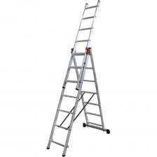 Конструкция: Трехсекционная, что позволяет использовать лестницу в различных конфигурациях: как приставную, выдвижную или стремянку. Количество ступеней: 3 секции по 7 ступеней в каждой. Максимальная высота: 3,94 метра – обеспечивает доступ к высоким точкам без необходимости использования дополнительных приспособлений. Материал: Высококачественный алюминий, обеспечивающий легкость, прочность и устойчивость к коррозии. Толщина металла: 1,5 мм – гарантирует надежность и долговечность конструкции даже при интенсивном использовании. Ширина секций: Первая секция: 0,44 м Вторая секция: 0,39 м Третья секция: 0,33 м – обеспечивает устойчивость и комфорт при подъеме. Преимущества: Универсальность: Подходит для различных видов работ, от покраски стен до обрезки деревьев. Прочность и надежность: Изготовлена из качественного алюминия с толщиной металла 1,5 мм, что гарантирует долгий срок службы. Легкость и удобство транспортировки: Алюминиевая конструкция делает лестницу легкой и удобной для переноски и хранения. Безопасность: Противоскользящие ступени и надежные фиксаторы обеспечивают безопасную работу на высоте. Компактность: В сложенном виде занимает минимум места. Конструкция: Трехсекционная, что позволяет использовать лестницу в различных конфигурациях: как приставную, выдвижную или стремянку. Количество ступеней: 3 секции по 7 ступеней в каждой. Максимальная высота: 3,94 метра – обеспечивает доступ к высоким точкам без необходимости использования дополнительных приспособлений. Материал: Высококачественный алюминий, обеспечивающий легкость, прочность и устойчивость к коррозии. Толщина металла: 1,5 мм – гарантирует надежность и долговечность конструкции даже при интенсивном использовании. Ширина секций: Первая секция: 0,44 м Вторая секция: 0,39 м Третья секция: 0,33 м – обеспечивает устойчивость и комфорт при подъеме. Преимущества: Универсальность: Подходит для различных видов работ, от покраски стен до обрезки деревьев. Прочность и надежность: Изготовлена из качественного алюминия с толщиной металла 1,5 мм, что гарантирует долгий срок службы. Легкость и удобство транспортировки: Алюминиевая конструкция делает лестницу легкой и удобной для переноски и хранения. Безопасность: Противоскользящие ступени и надежные фиксаторы обеспечивают безопасную работу на высоте. Компактность: В сложенном виде занимает минимум места.