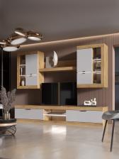 Гостиная «Прага 4», 2522x422x2276 мм, цвет дуб вотан/ фасад белый гладкий Гостиная «Прага 4», 2522x422x2276 мм, цвет дуб вотан/ фасад белый гладкий