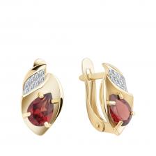 Золотые серьги с гранатом и фианитами с родированием Золотые серьги с гранатом и фианитами с родированием