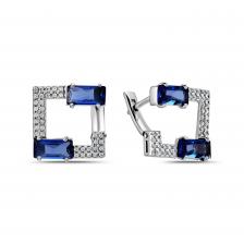 Серебряные серьги с сапфирами и фианитами с родированием Серебряные серьги с сапфирами и фианитами с родированием