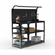 Стол-верстак ООО Металекс KIT 950х1300х400 мм, с боковыми полками, перфопанелью и комплетом освещения, черный 205678 Стол-верстак ООО Металекс KIT 950х1300х400 мм, с боковыми полками, перфопанелью и комплетом освещения, черный 205678