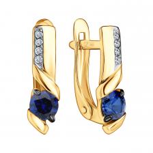Золотые серьги с сапфирами и бриллиантами с родированием Золотые серьги с сапфирами и бриллиантами с родированием
