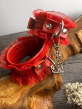 Наручники красная кожа красные рюши Наручники красная кожа красные рюши
