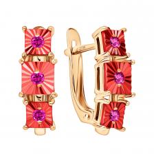 Золотые серьги с рубинами и алмазной гранью Золотые серьги с рубинами и алмазной гранью