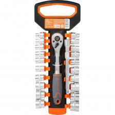 Набор головок с трещоткой 3/8" 72Т 22пр. (8-21мм, дюйм. размеры 5/16"-7/8", удл. 150мм) AIRLINE ATAQ019 Головки торцевые изготовлены из высококачественной хром-ванадиевой стали, что придаёт им высокую прочность и долговечность. Финишное хромированное покрытие защищает головку от воздействия коррозии, делая ее более износостойкой. Продуманный профиль рабочей части головки предотвращает повреждение болтов и гаек, даже при самых высоких нагрузках. Все головки производятся по единой технологии на современных автоматизированных предприятиях. Тестирование происходит в собственной испытательной лаборатории, что является залогом качества и надежности. Артикул: ATAQ019 Состав: металл/пластик Размер: 8,9,10,11,12,13,14,17,19,21мм, 5/16"-7/8" Набор головок с трещоткой 3/8" 72Т 22пр. (8-21мм, дюйм. размеры 5/16"-7/8", удл. 150мм) AIRLINE ATAQ019 Головки торцевые изготовлены из высококачественной хром-ванадиевой стали, что придаёт им высокую прочность и долговечность. Финишное хромированное покрытие защищает головку от воздействия коррозии, делая ее более износостойкой. Продуманный профиль рабочей части головки предотвращает повреждение болтов и гаек, даже при самых высоких нагрузках. Все головки производятся по единой технологии на современных автоматизированных предприятиях. Тестирование происходит в собственной испытательной лаборатории, что является залогом качества и надежности. Артикул: ATAQ019 Состав: металл/пластик Размер: 8,9,10,11,12,13,14,17,19,21мм, 5/16"-7/8"