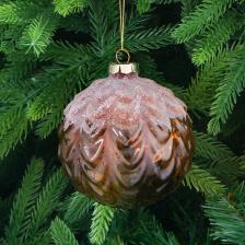 Игрушка ёлочная Yancheng Shiny шар стеклянный коричневый с орнаментом 10 см Игрушка ёлочная Yancheng Shiny шар стеклянный коричневый с орнаментом 10 см