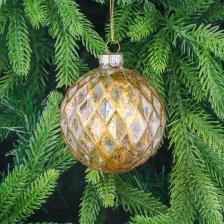 Игрушка ёлочная Mercury NY шар стеклянный с золотым орнаментом ромбик 8 см Игрушка ёлочная Mercury NY шар стеклянный с золотым орнаментом ромбик 8 см