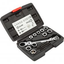 Накидной гаечный ключ REKON RW1245 размером 14х19 мм с трещоткой изготовлен из высококачественной хромованадиевой легированной стали, прочный и долговечный. Храповой механизм с 72 зубьями. Набор шестигранных насадок позволяет использовать 1 гаечный ключ для получения полного набора гаечных ключей размером 8 ~ 19 мм, а магнитный адаптер для отверточных бит позволяет применять отверточные биты различных типов. Ключ имеет шарнирные узлы, которые обеспечивают дополнительное удобство для работы в труднодоступных местах; Набор упакован в удобный кейс для удобной транспортировки и хранения всех элементов. Накидной гаечный ключ REKON RW1245 размером 14х19 мм с трещоткой изготовлен из высококачественной хромованадиевой легированной стали, прочный и долговечный. Храповой механизм с 72 зубьями. Набор шестигранных насадок позволяет использовать 1 гаечный ключ для получения полного набора гаечных ключей размером 8 ~ 19 мм, а магнитный адаптер для отверточных бит позволяет применять отверточные биты различных типов. Ключ имеет шарнирные узлы, которые обеспечивают дополнительное удобство для работы в труднодоступных местах; Набор упакован в удобный кейс для удобной транспортировки и хранения всех элементов.