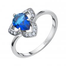 Серебряное кольцо с сапфиром и фианитами с родированием Серебряное кольцо с сапфиром и фианитами с родированием