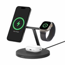 Беспроводное зарядное устройство Belkin BoostCharge Pro 15W 3-in-1 Wireless Charging Stand with Qi2 Черный Беспроводное зарядное устройство Belkin BoostCharge Pro 15W 3-in-1 Wireless Charging Stand with Qi2 Черный