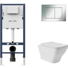 Комплект AM.PM I012709.0251 PrimeFit инсталляция для подвесного унитаза с клавишей PrimeFit S, хром глянц + Унитаз подвесной 520*370 безободковый, сиденье Soft-Close, белый глянцевый, форма квадрат с выступом I012709.0251E0110 Комплект AM.PM I012709.0251 PrimeFit инсталляция для подвесного унитаза с клавишей PrimeFit S, хром глянц + Унитаз подвесной 520*370 безободковый, сиденье Soft-Close, белый глянцевый, форма квадрат с выступом I012709.0251E0110