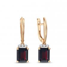 Золотые серьги с гранатом и фианитами Золотые серьги с гранатом и фианитами