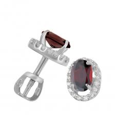 Серьги-пусеты из серебра с гранатом и фианитами Серьги-пусеты из серебра с гранатом и фианитами
