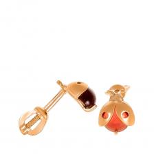 Серьги-пусеты Божья коровка из золота с гранатом Серьги-пусеты Божья коровка из золота с гранатом