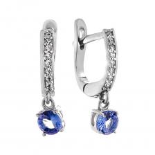 Серебряные серьги с танзанитами и фианитами с родированием Серебряные серьги с танзанитами и фианитами с родированием