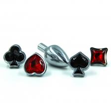 Набор из серебряной анальной пробки и четырех кристаллов в форме мастей (Small) Набор из серебряной анальной пробки и четырех кристаллов в форме мастей (Small)