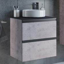 Тумба-умывальник Comforty «Эдинбург-60-2», бетон светлый с чёрной столешницей, с раковиной 9111 Тумба-умывальник Comforty «Эдинбург-60-2», бетон светлый с чёрной столешницей, с раковиной 9111