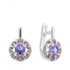 Серебряные серьги с танзанитами и фианитами с родированием Серебряные серьги с танзанитами и фианитами с родированием