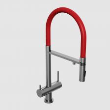 Смеситель для кухни ABELSBERG Venta (IXF73979GM) с подключением к фильтру, выдвижным и гибким изливом, черный/красный Смеситель для кухни ABELSBERG Venta (IXF73979GM) с подключением к фильтру, выдвижным и гибким изливом, черный/красный