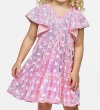 Платье для девочки с пайетками и пышными рукавами в розовом цвете Baby Sara Платье для девочки с пайетками и пышными рукавами в розовом цвете Baby Sara