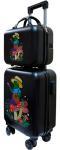 Дорожный комплект Lats чемодан четырехколесный с принтом, размер XS и сумка ручная кладь, Лягушки, черный Дорожный комплект Lats чемодан четырехколесный с принтом, размер XS и сумка ручная кладь, Лягушки, черный