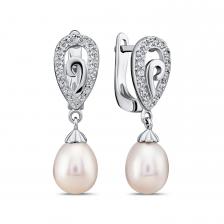 Серебряные серьги с жемчугом и фианитами Серебряные серьги с жемчугом и фианитами