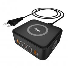 AGNI TP-CA02-E - это современное сетевое зарядное устройство с технологией GaN, разработанное для быстрой, стабильной и безопасной зарядки широкого спектра цифровых устройств - от смартфонов и планшетов до ноутбуков, фотоаппаратов и аксессуаров. Модель сочетает компактный дизайн, высокий КПД и продуманный тепловой менеджмент, обеспечивая надёжную работу даже при длительных нагрузках. Беспроводная зарядная станция: мощность до 15 Вт для смартфонов с поддержкой стандарта Qi1; 2 разъема USB Type-A (GaN): поддержка ускоренной зарядки; 3 разъема USB Type-C (GaN): интеллектуальное распределение мощности для максимальной эффективности. Используемые GaN-чипы (галлий-нитрид) обеспечивают более высокую плотность мощности и повышенную тепловую эффективность по сравнению с традиционными кремниевыми элементами. Это позволяет объединить в компактном корпусе до шести высокопроизводительных каналов питания. В отличие от обычных мультипортовых зарядных устройств, где ускоренная зарядка работает только на одном-двух портах, технология GaN обеспечивает равномерную подачу мощности на все разъёмы без снижения скорости зарядки. Распределение мощности (суммарно до 100 Вт): W - беспроводная зарядка 15 Вт A1/A2=60 Вт - максимально на разъем С1/С2=100 Вт - максимально на разъем Сценарии распределения нагрузки: C1 + C2 = 45 Вт + 45 Вт A1 + C2 = 30 Вт + 65 Вт A1 + C3 = 60 Вт + 30 Вт A1 + W = 60 Вт + 15 Вт C1 + W = 65 Вт + 15 Вт A1 + A2 + W = 30 Вт + 30 Вт + 15 Вт C1 + C2 + C3 = 30 Вт + 30 Вт + 30 Вт PPS для C1/C2: 3.3–21 В?5 А PPS для C3: 3.3–11 В?3 А Поддерживаемые протоколы быстрой зарядки - PD 2.0 / 3.0, QC 2.0 / 4.0, PPS, FCP, AFC, DSP, а также фирменные стандарты Apple, Samsung DSP и Huawei. Расширенный диапазон напряжений и интеллектуальная идентификация устройств обеспечивают оптимальную скорость зарядки без перегрева и потерь мощности. Совместимость: Смартфоны и планшеты всех популярных брендов; Ноутбуки с поддержкой Power Delivery (до 100 Вт); Умные часы, наушники и другие смарт-устройства AGNI TP-CA02-E - это современное сетевое зарядное устройство с технологией GaN, разработанное для быстрой, стабильной и безопасной зарядки широкого спектра цифровых устройств - от смартфонов и планшетов до ноутбуков, фотоаппаратов и аксессуаров. Модель сочетает компактный дизайн, высокий КПД и продуманный тепловой менеджмент, обеспечивая надёжную работу даже при длительных нагрузках. Беспроводная зарядная станция: мощность до 15 Вт для смартфонов с поддержкой стандарта Qi1; 2 разъема USB Type-A (GaN): поддержка ускоренной зарядки; 3 разъема USB Type-C (GaN): интеллектуальное распределение мощности для максимальной эффективности. Используемые GaN-чипы (галлий-нитрид) обеспечивают более высокую плотность мощности и повышенную тепловую эффективность по сравнению с традиционными кремниевыми элементами. Это позволяет объединить в компактном корпусе до шести высокопроизводительных каналов питания. В отличие от обычных мультипортовых зарядных устройств, где ускоренная зарядка работает только на одном-двух портах, технология GaN обеспечивает равномерную подачу мощности на все разъёмы без снижения скорости зарядки. Распределение мощности (суммарно до 100 Вт): W - беспроводная зарядка 15 Вт A1/A2=60 Вт - максимально на разъем С1/С2=100 Вт - максимально на разъем Сценарии распределения нагрузки: C1 + C2 = 45 Вт + 45 Вт A1 + C2 = 30 Вт + 65 Вт A1 + C3 = 60 Вт + 30 Вт A1 + W = 60 Вт + 15 Вт C1 + W = 65 Вт + 15 Вт A1 + A2 + W = 30 Вт + 30 Вт + 15 Вт C1 + C2 + C3 = 30 Вт + 30 Вт + 30 Вт PPS для C1/C2: 3.3–21 В?5 А PPS для C3: 3.3–11 В?3 А Поддерживаемые протоколы быстрой зарядки - PD 2.0 / 3.0, QC 2.0 / 4.0, PPS, FCP, AFC, DSP, а также фирменные стандарты Apple, Samsung DSP и Huawei. Расширенный диапазон напряжений и интеллектуальная идентификация устройств обеспечивают оптимальную скорость зарядки без перегрева и потерь мощности. Совместимость: Смартфоны и планшеты всех популярных брендов; Ноутбуки с поддержкой Power Delivery (до 100 Вт); Умные часы, наушники и другие смарт-устройства