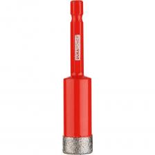 Алмазные коронки P.I.T. серии DRUA предназначены для сверления отверстий в керамограните, натуральном и искусственном камне, керамике, кирпиче и мраморе. Благодаря широкой алмазной кромке, выполненной по технологии вакуумного спекания алмазов, коронка имеет высокий ресурс и скорость сверления отверстий в материале. Шестигранный хвостовик 1/4" (6.35 мм) исключает проворачивание в патроне при высоких нагрузках и позволяет использовать коронки с дрелями и шуруповертами. Возможно использование коронок как для сухого, так и для мокрого сверления в безударном режиме. Использование охлаждающей жидкости позволяет увеличить срок службы коронки и скорость работы. Алмазные коронки P.I.T. серии DRUA предназначены для сверления отверстий в керамограните, натуральном и искусственном камне, керамике, кирпиче и мраморе. Благодаря широкой алмазной кромке, выполненной по технологии вакуумного спекания алмазов, коронка имеет высокий ресурс и скорость сверления отверстий в материале. Шестигранный хвостовик 1/4" (6.35 мм) исключает проворачивание в патроне при высоких нагрузках и позволяет использовать коронки с дрелями и шуруповертами. Возможно использование коронок как для сухого, так и для мокрого сверления в безударном режиме. Использование охлаждающей жидкости позволяет увеличить срок службы коронки и скорость работы.