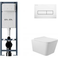 Комплект AM.PM I012711.0301 ErgoFit инсталляция для подвес унитаза с клавишей ErgoFit M пластик, белый глянцевый + Унитаз подвесной 520х370 безободковый, сиденье Soft-Close, белый матовый, форма квадрат I012711.0301Q0120 Комплект AM.PM I012711.0301 ErgoFit инсталляция для подвес унитаза с клавишей ErgoFit M пластик, белый глянцевый + Унитаз подвесной 520х370 безободковый, сиденье Soft-Close, белый матовый, форма квадрат I012711.0301Q0120